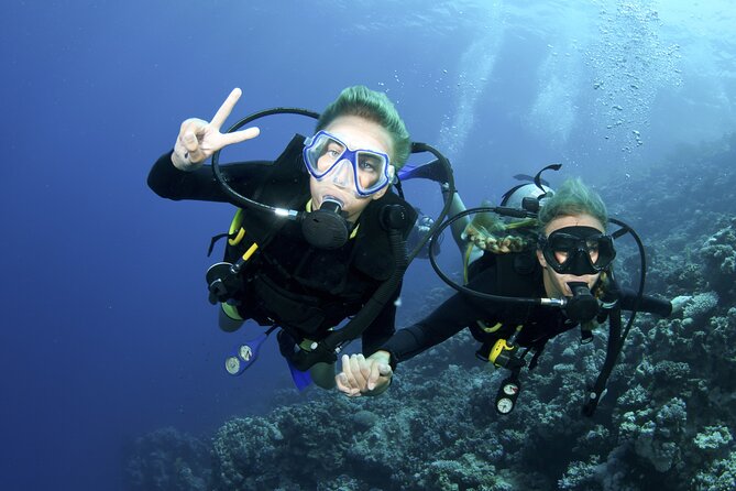 Two scuba divers diving in Rabac, Istria, with diving RABAC